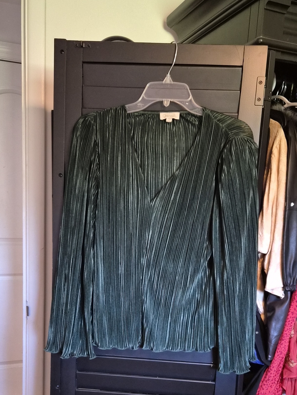 Chenault Forest Green Pleated V-Neck Blouse